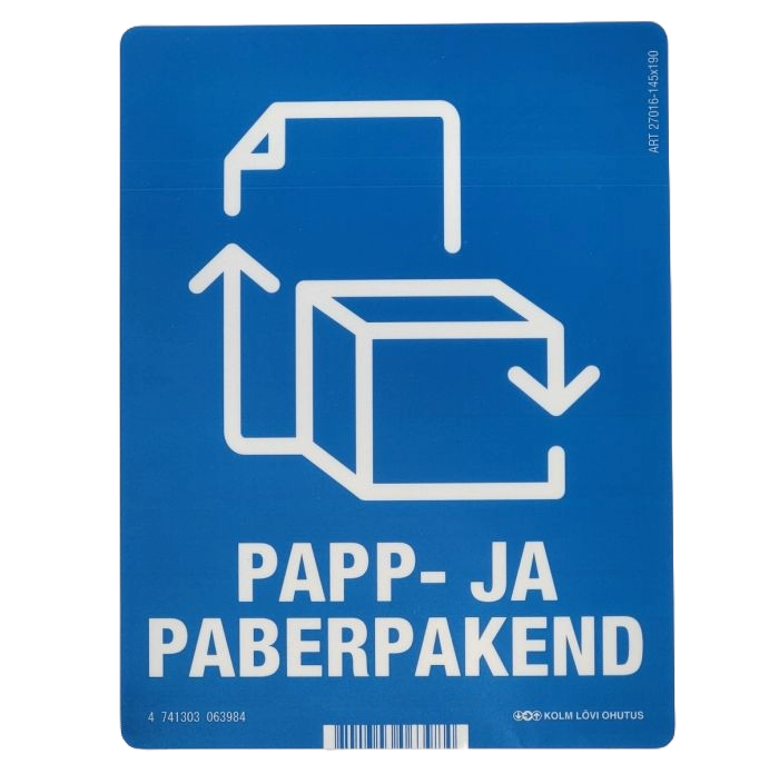 Kleebis prügikastile, papp- ja paberpakend 145x190mm
