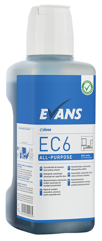 Evans EC6 üldpuhastusaine 1L doseerimiskorgiga, kastis 4tk
