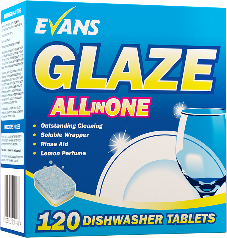 Evans Glaze All in One nõudepesumasina tabletid 120tk, kastis 4pakki