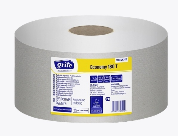 Grite Economy 180T Mini Jumbo tualettpaber 180m, 1x loodusvalge, kastis 12rulli