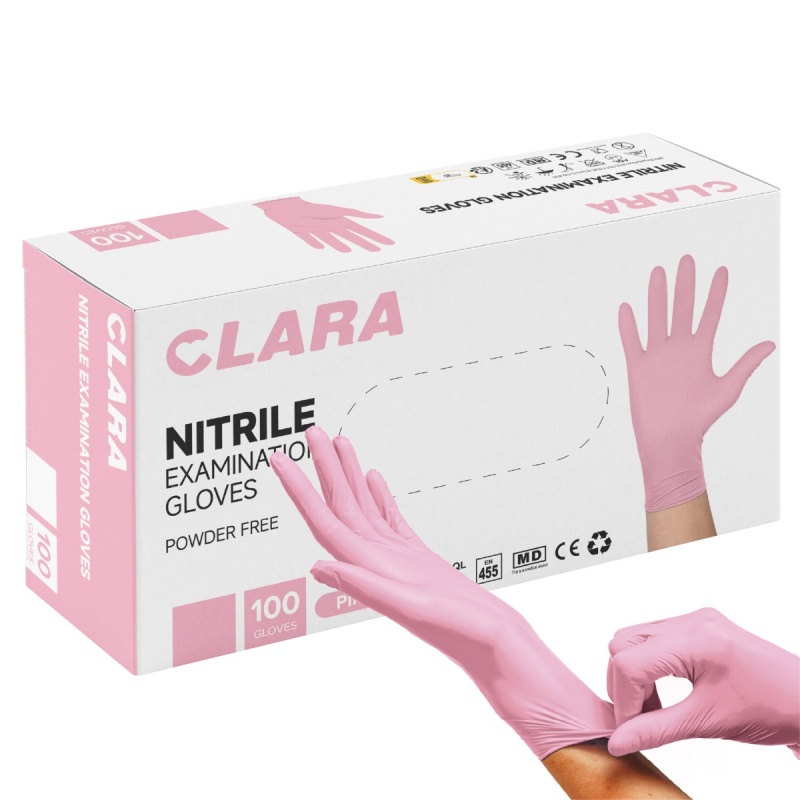 Ühekordsed nitriilkindad Clara M, roosa, puudrita, Kat.III, karbis 100tk