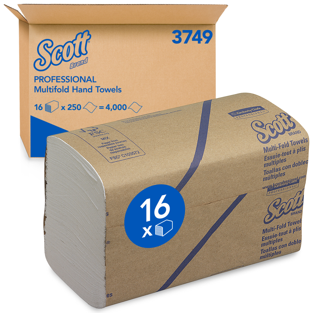 KC Scott® Airflex Z-Fold lehtkätepaber, 1x valge, pakis 250lehte, kastis 16pakki