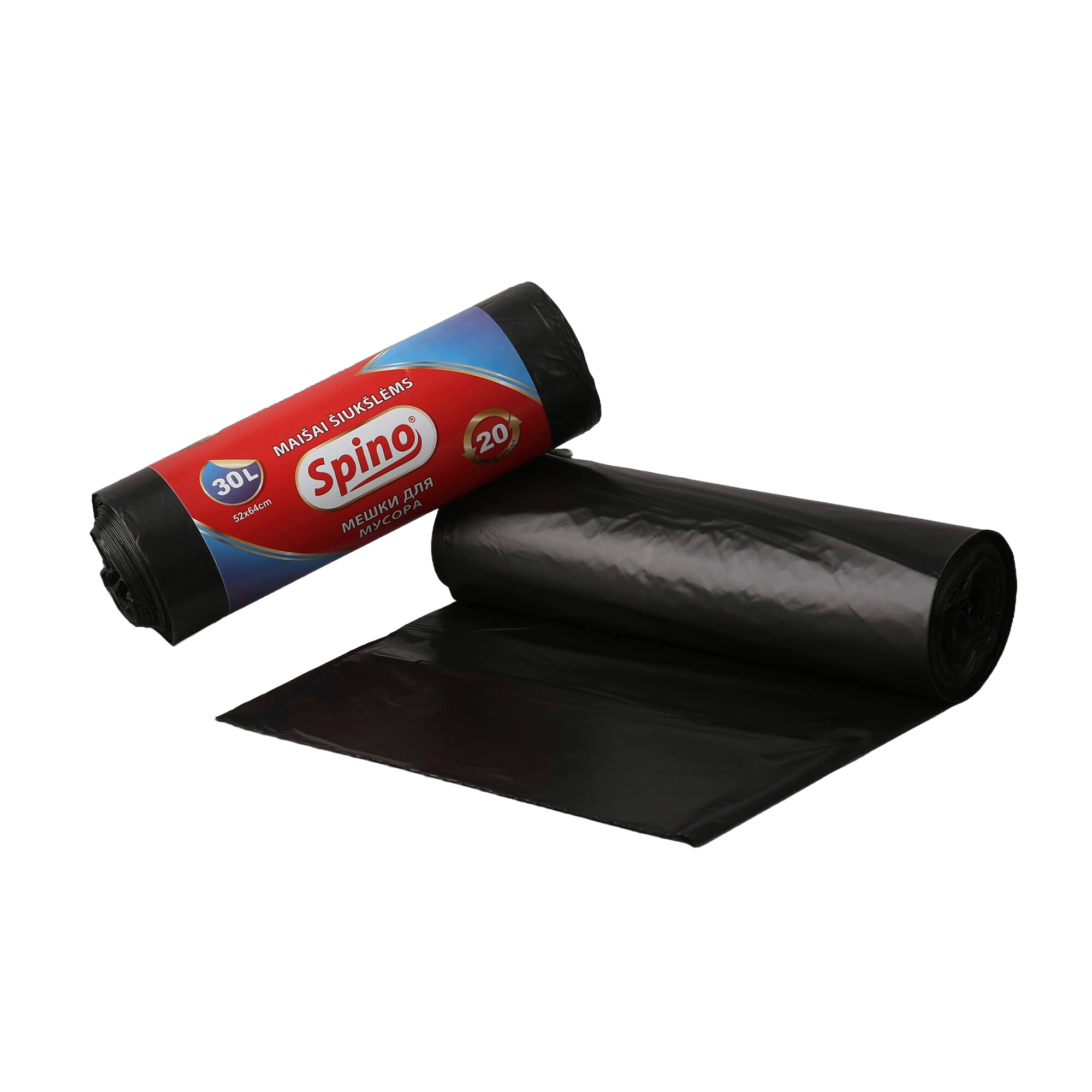 Prügikott Spino 30L, HDPE must, mõõdud 520x640x0.01mm,  rullis 20tk, kastis 50rulli
