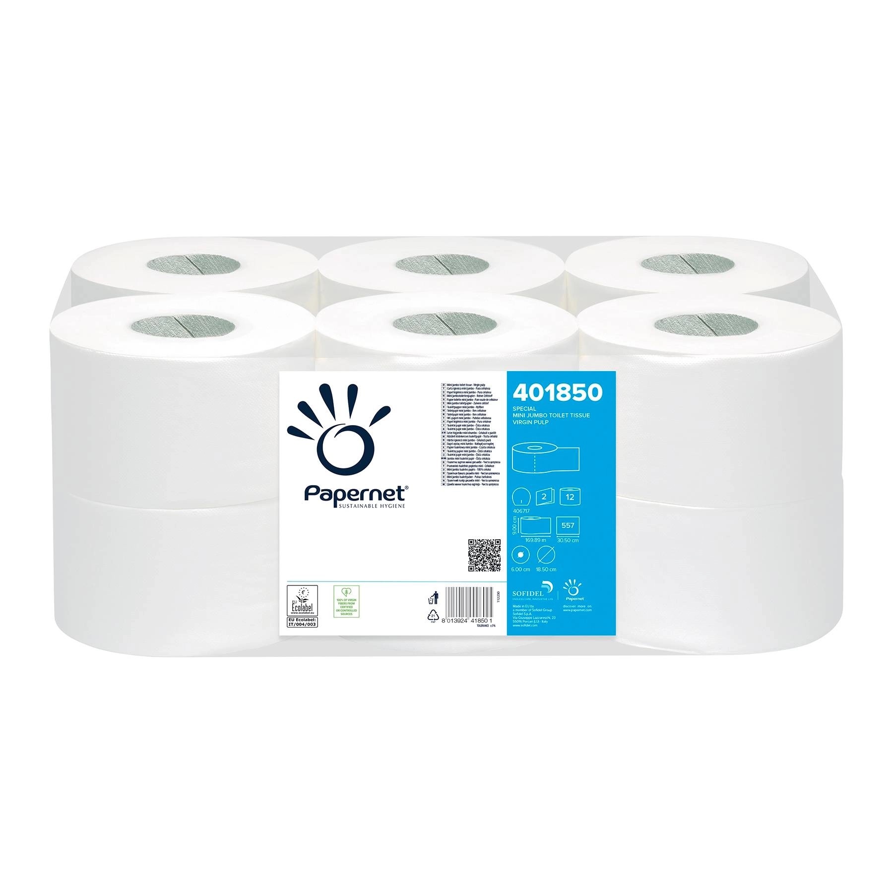 Papernet® Mini Jumbo tualettpaber 170m, 2x valge, pakis 12rulli