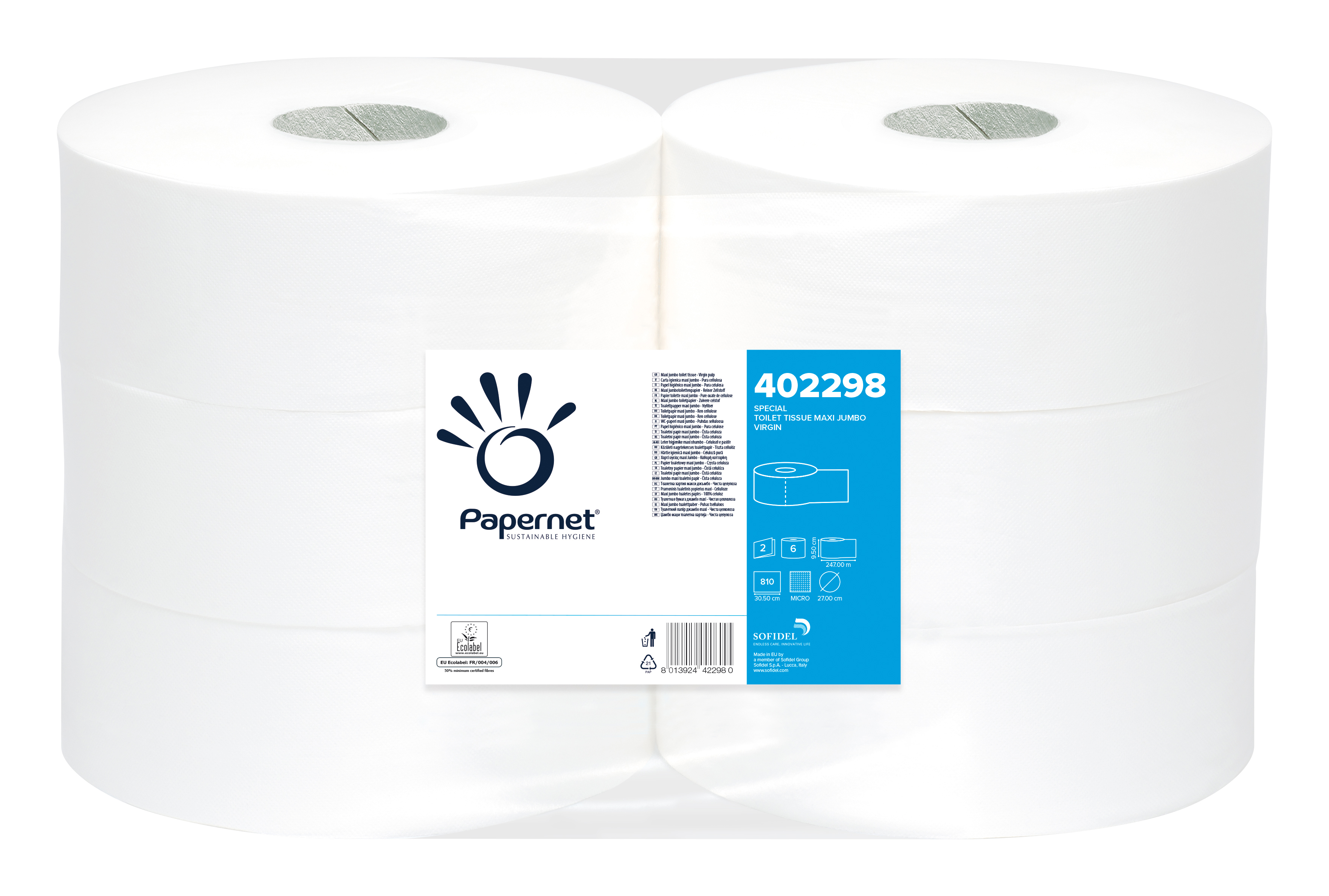 Papernet® Maxi Jumbo tualettpaber 247m, 2x valge, kastis 6rulli