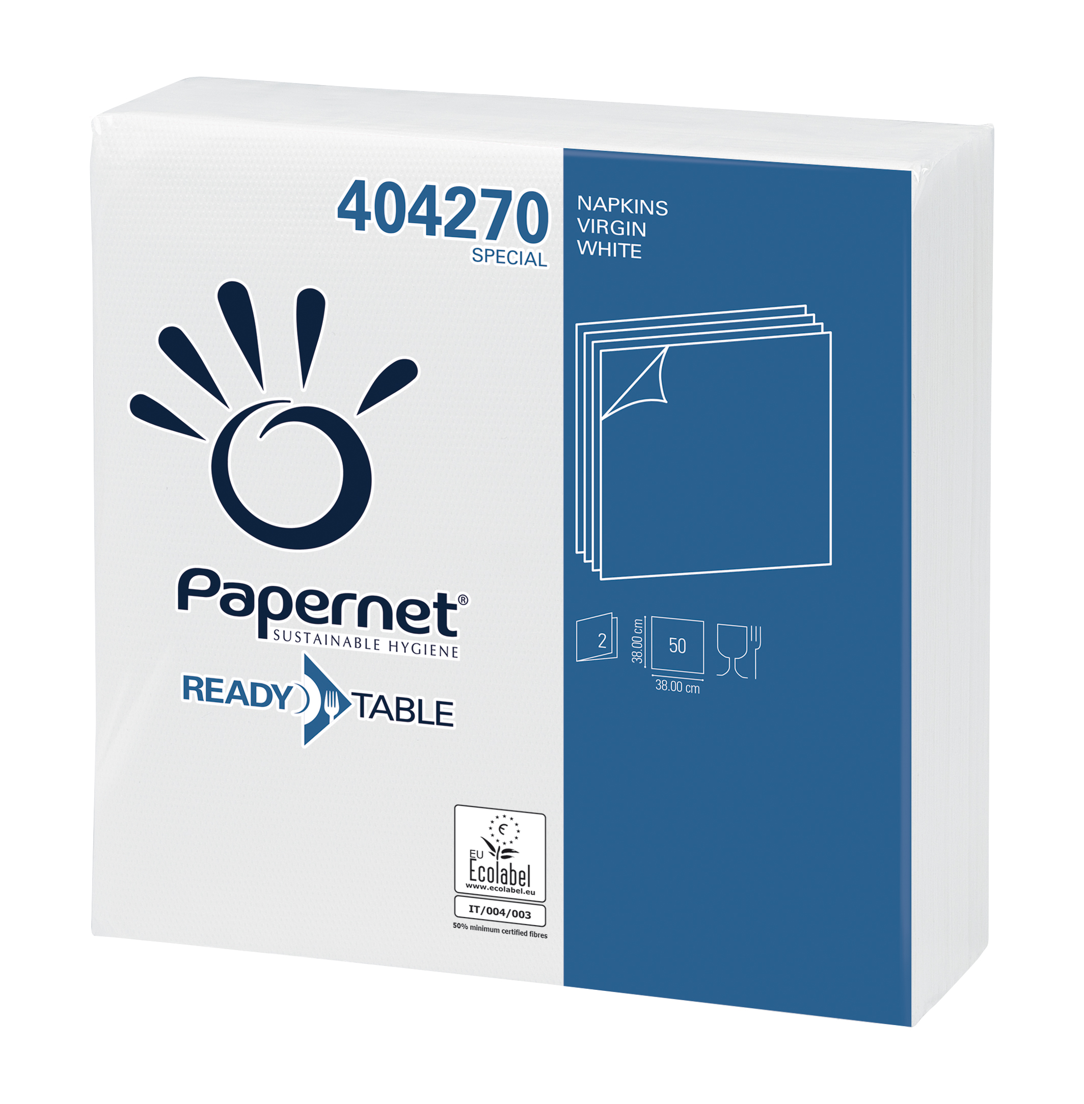 Papernet® salvrätikud, valge, 50tk x 42 pk kastis, 2-kihiline, 38 x 38 cm.