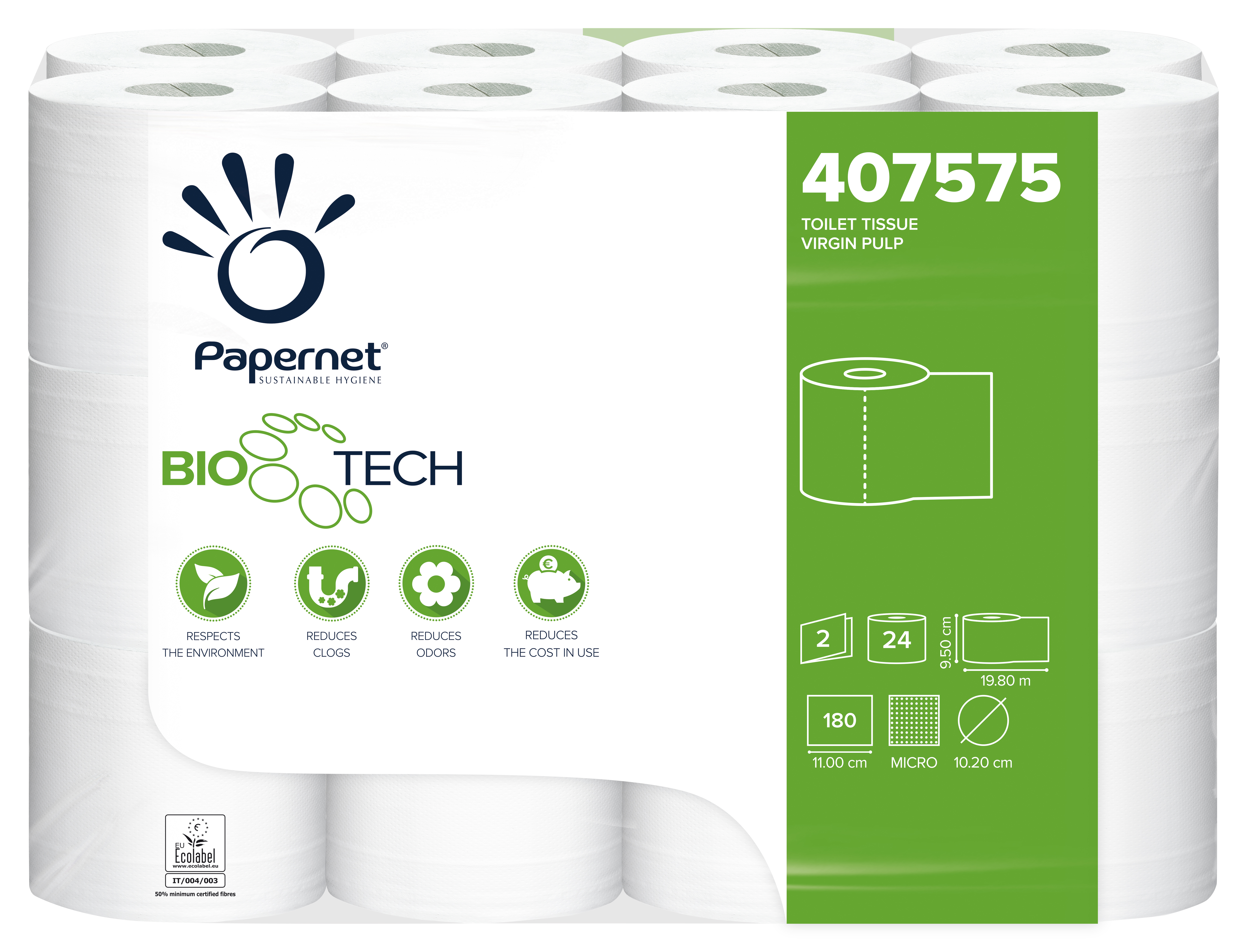 Papernet® BioTech tualettpaber tavarull 19.8m, 2x valge, pakis: 4x24rulli