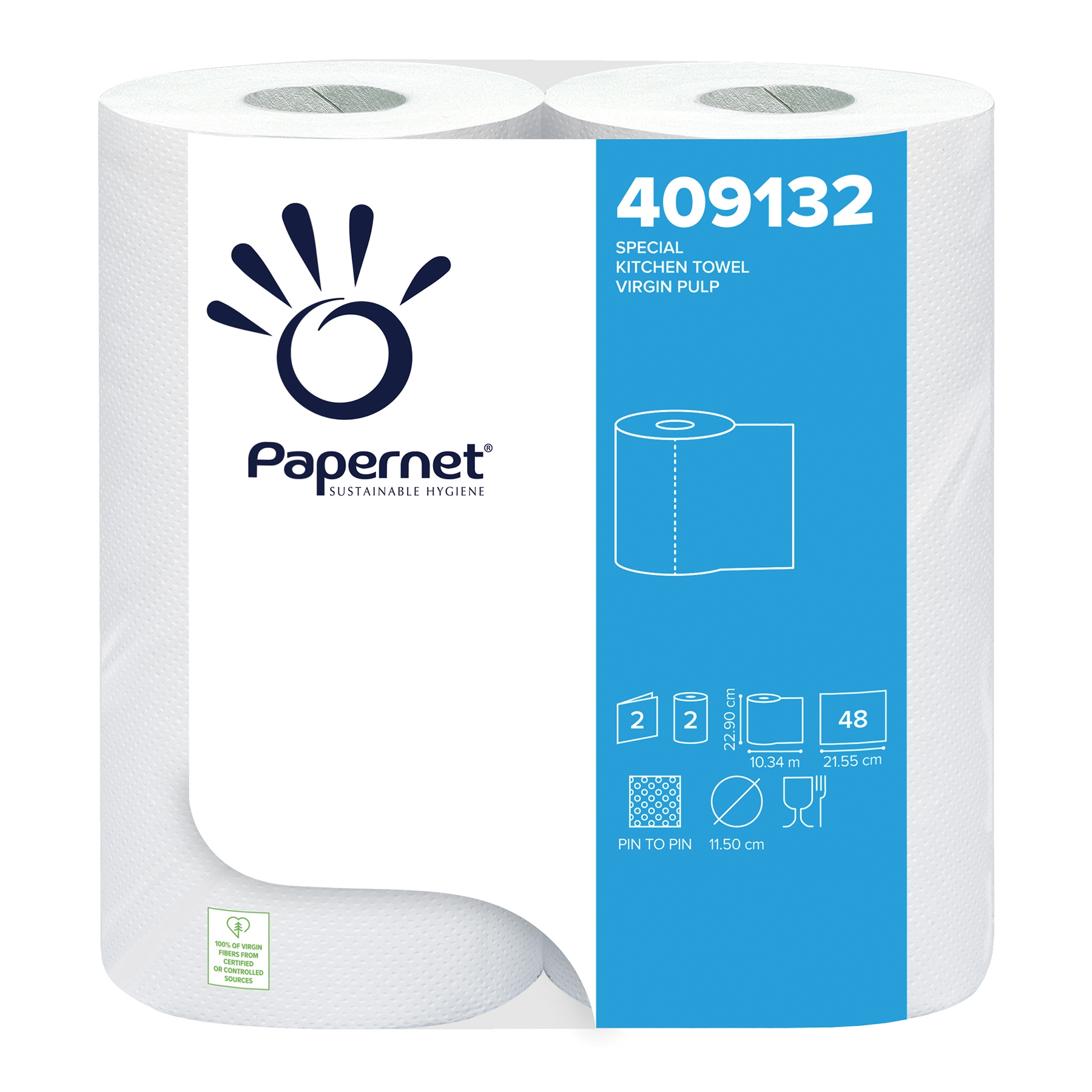 Papernet® Kitchen Towel köögipaber rullis 10m, 2x valge, pakis 2rulli