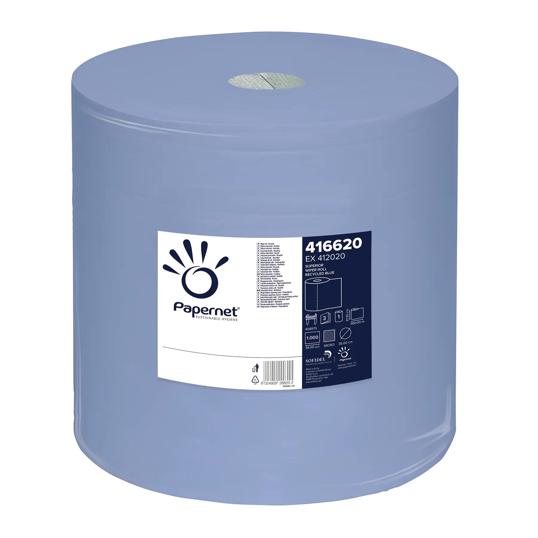 Papernet® tööstuslik pühkepaber 360m, 3x sinine, kastis: 1rull