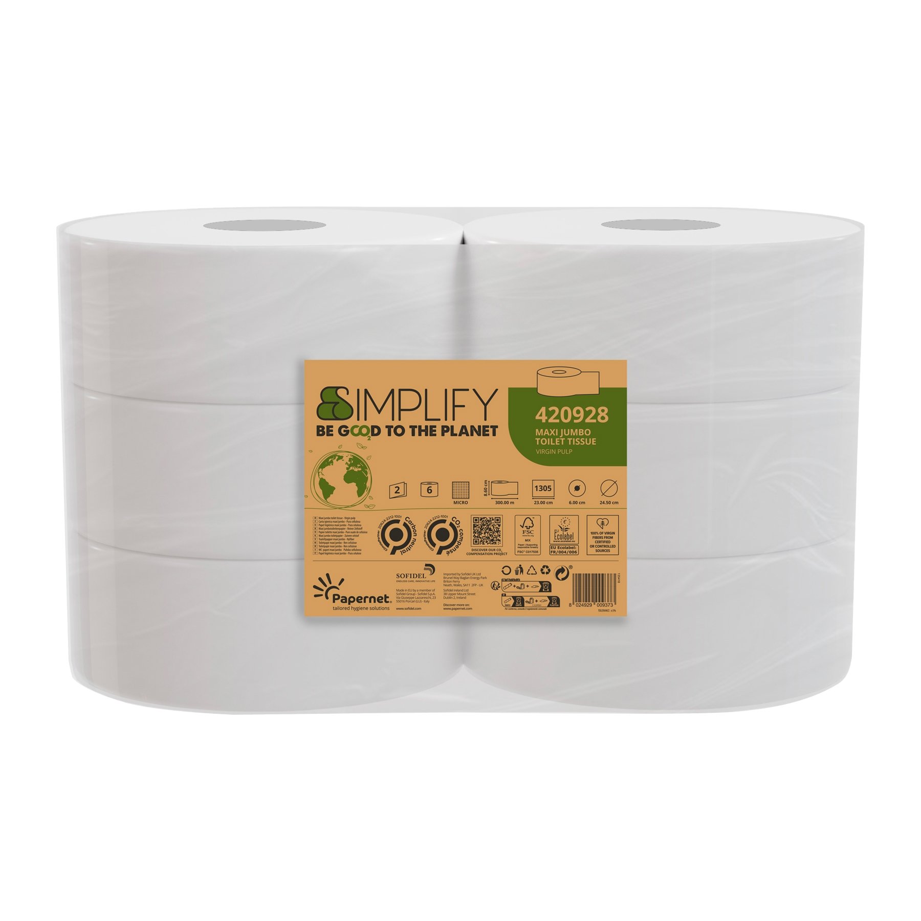 Papernet® Simplify Maxi Jumbo tualettpaber 300m, 2x valge, kastis 6rulli