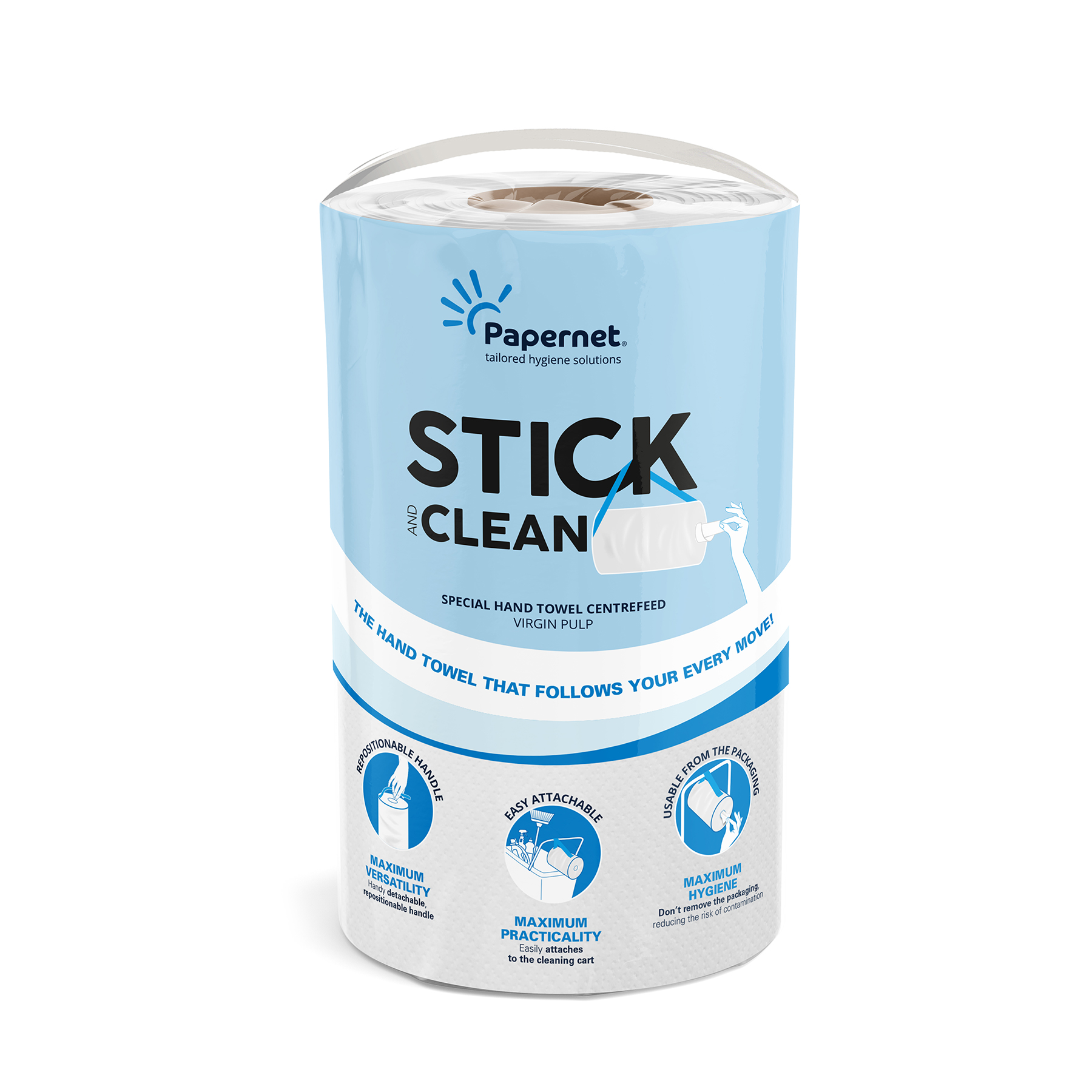 Papernet® Stick&Clean rullkätepaber 84m, kesktõmbega, 2x valge