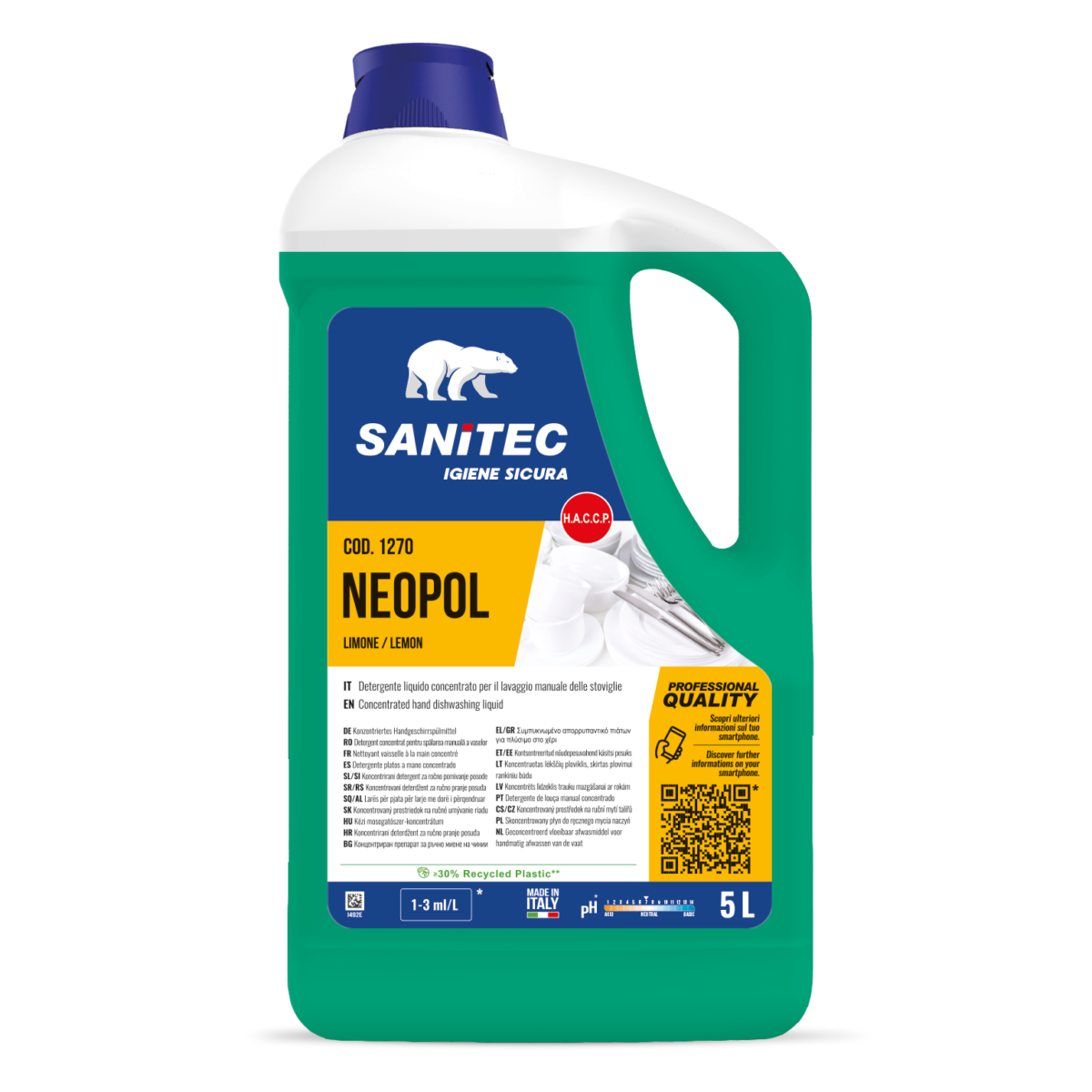 Sanitec Neopol Lemon nõudepesuaine käsitsi pesuks 5L, kastis 2tk