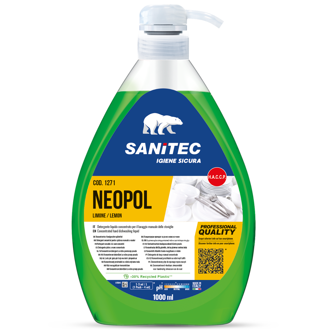 Sanitec Neopol Lemon nõudepesuaine käsitsi pesuks 1L, kastis 6tk