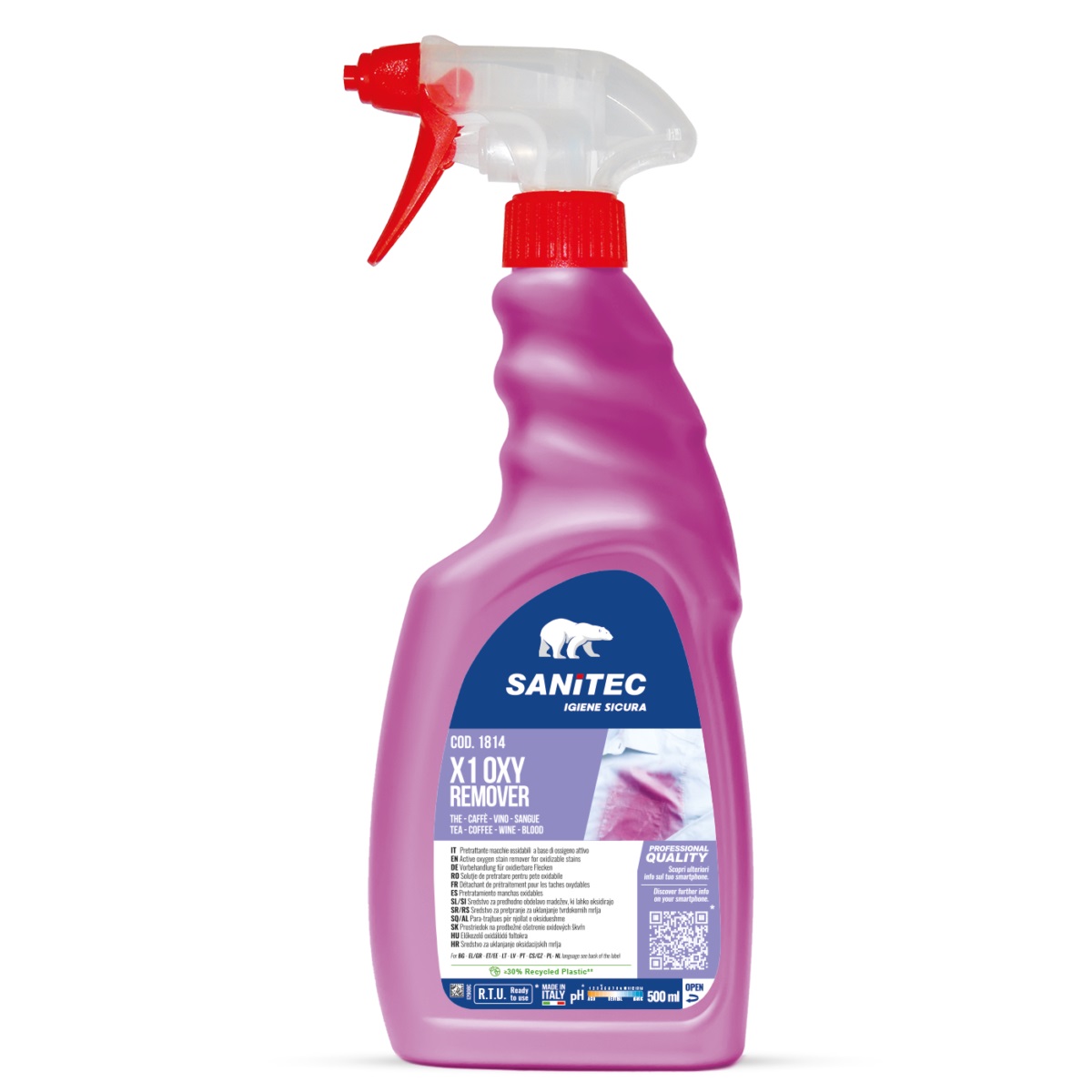 Sanitec X1 Oxy plekieemaldusaine riietele 500ml, kastis 6tk