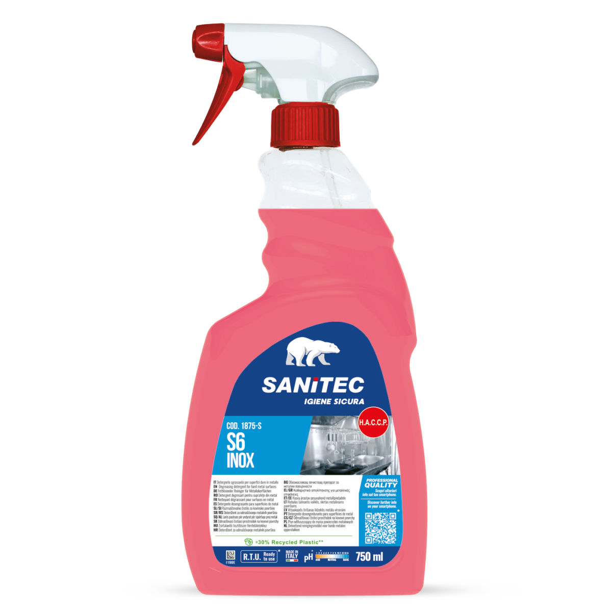 Sanitec S6 Inox roostevabapindade puhastusaine 750ml pihustiga, kastis 6tk