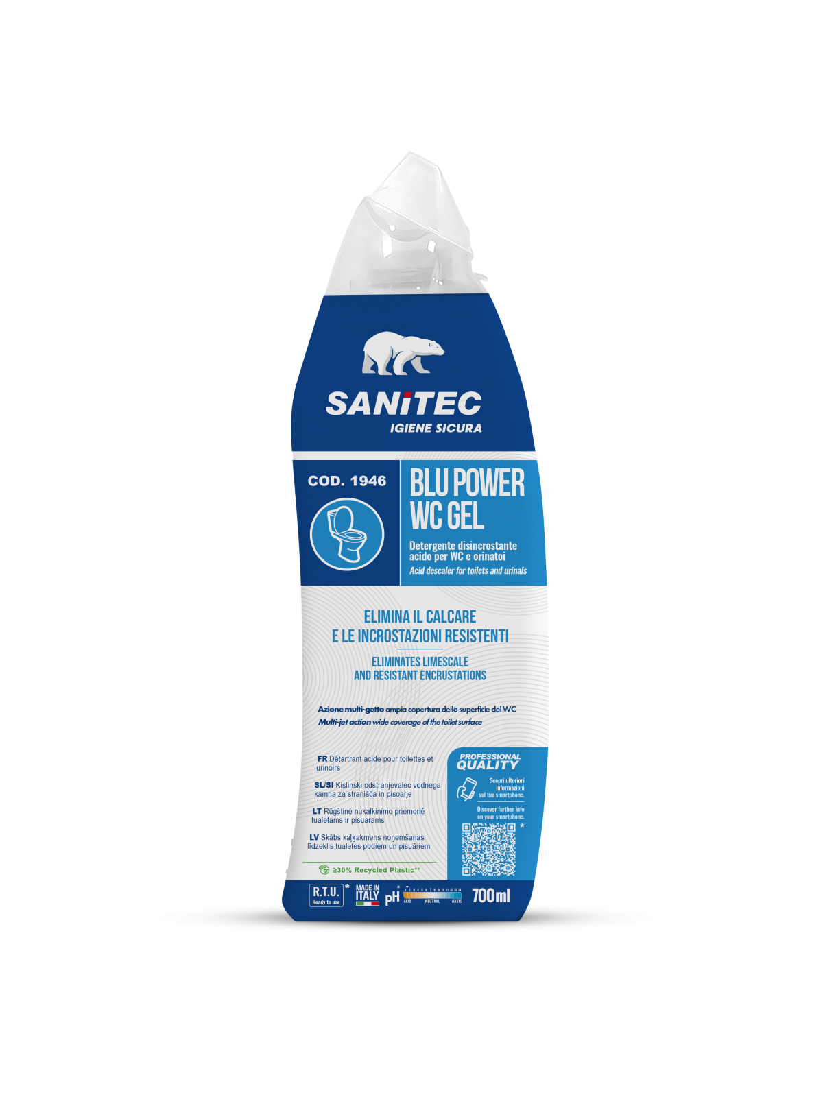 Sanitec WC Gel Blu Power sanitaarruumide pesuaine 700ml, kastis 8tk