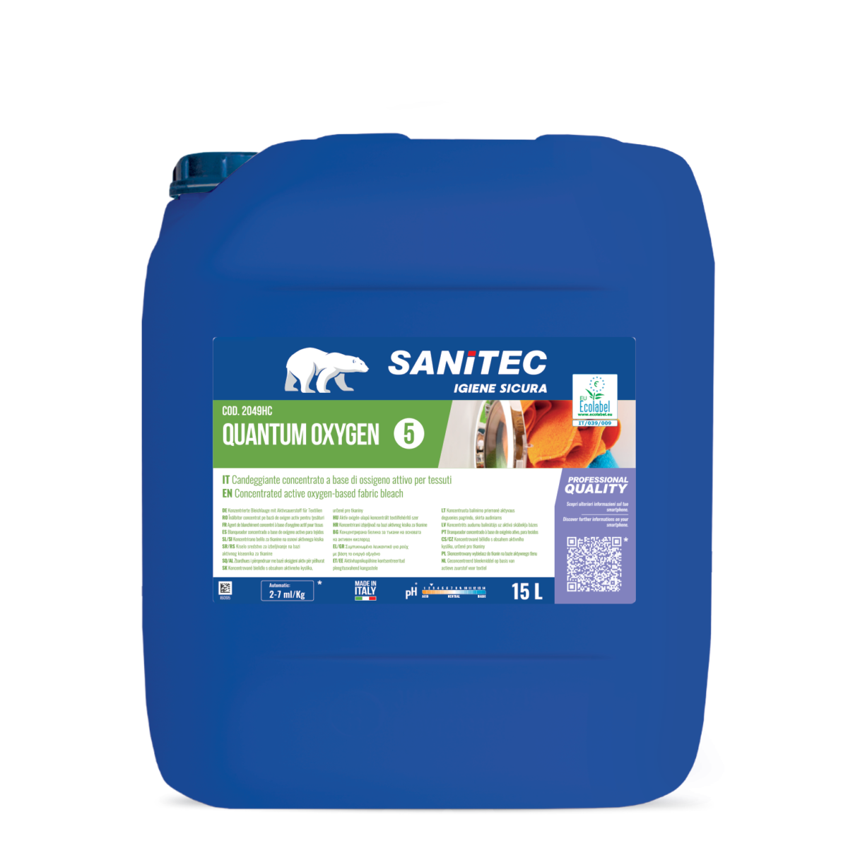 Sanitec Quantum Oxygen aktiivhapnikuga tekstiilivalgendi 15L