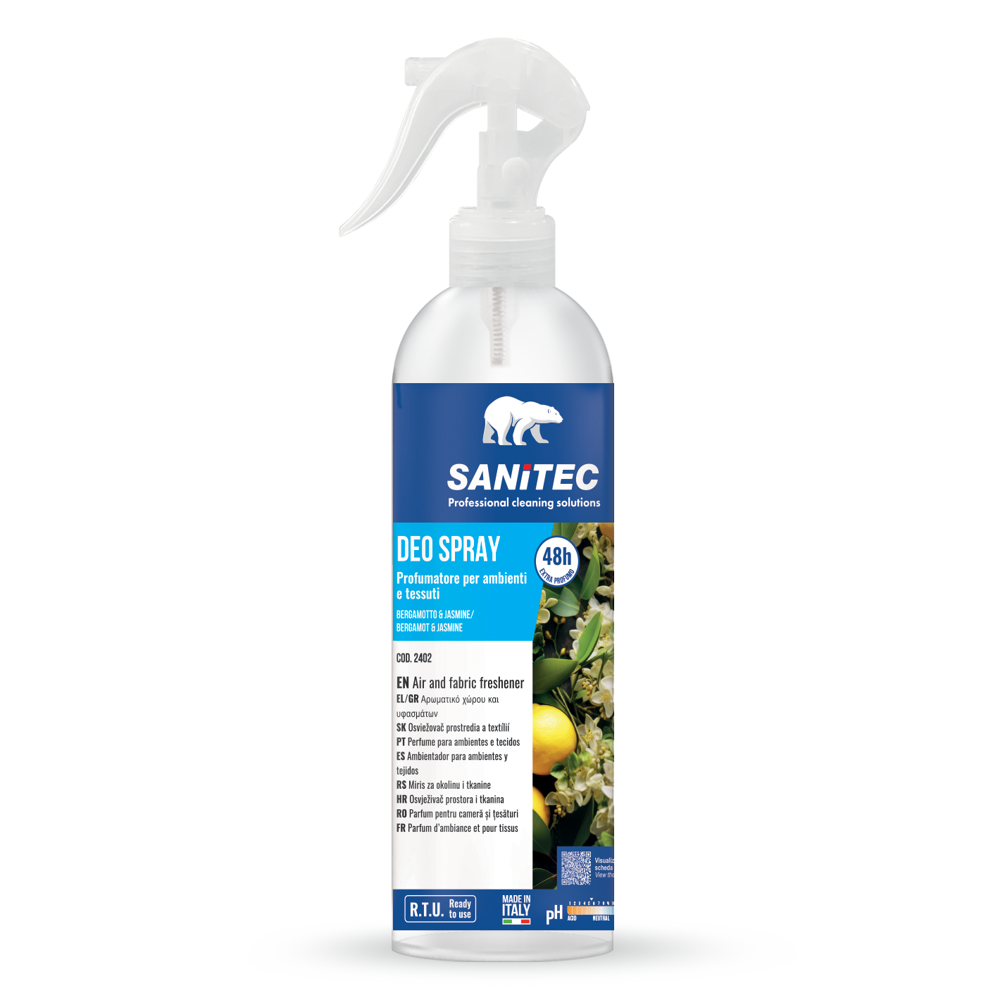 Sanitec Deo Spray Bergamotto Jasmine õhuvärskendaja 300ml, pihustipudelis veepõhine, kastis 12tk
