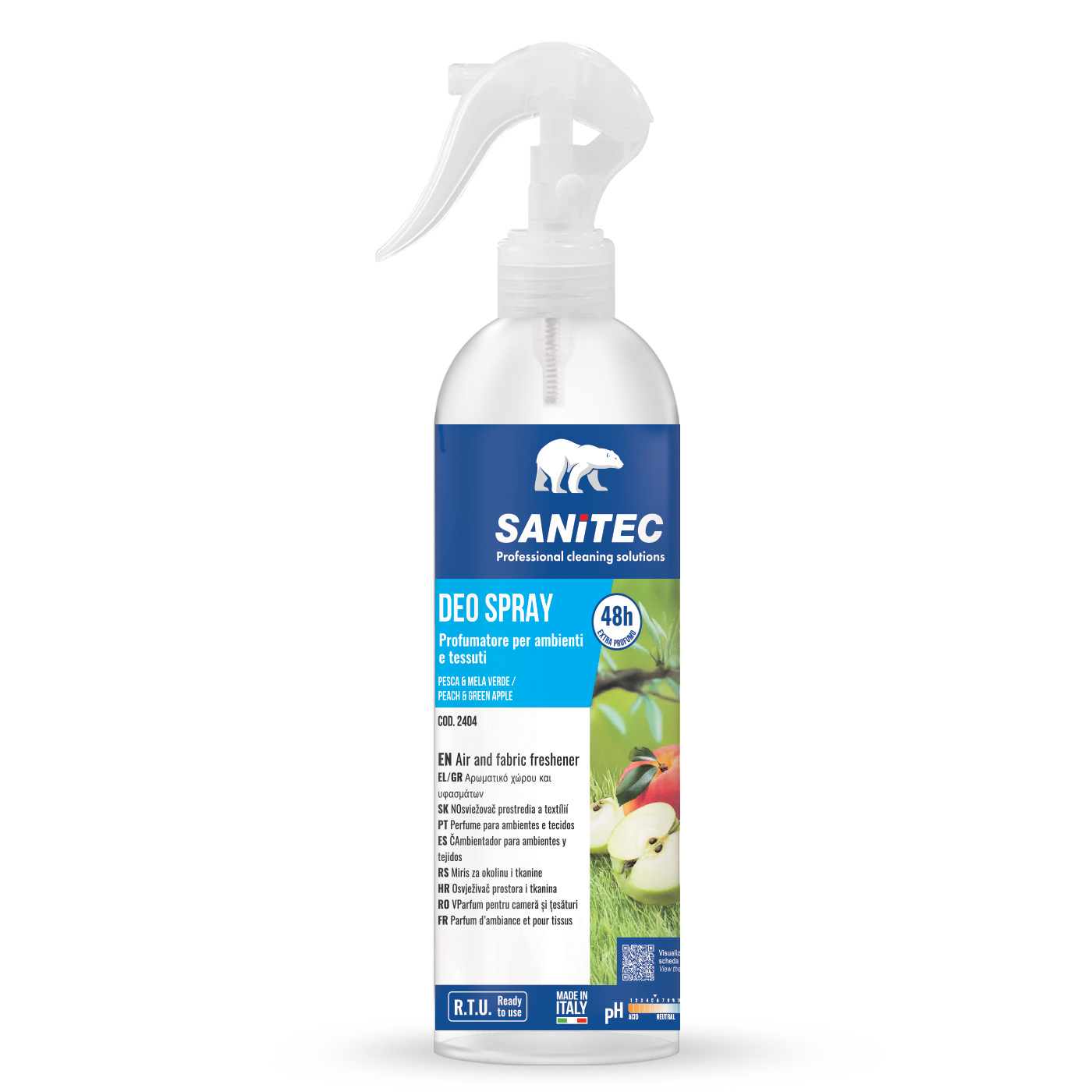 Sanitec Deo Spray Peach&Green Apple õhuvärskendaja 300ml, pihustipudelis veepõhine, kastis 12tk
