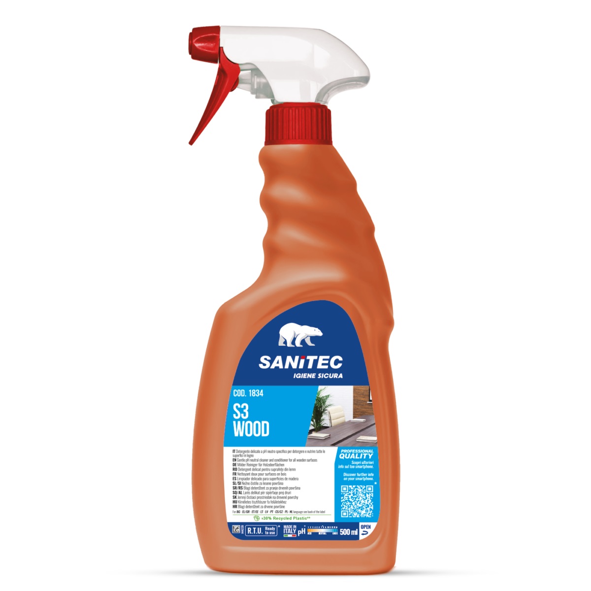 Sanitec S3 Wood mööblipuhastusaine 500ml, kastis 6tk